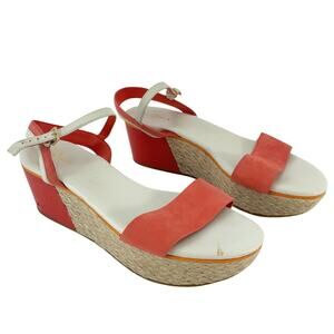 Cole Haan Arden Orange Leather Platform Wedge Sandals, Women's Size 9B Preowned